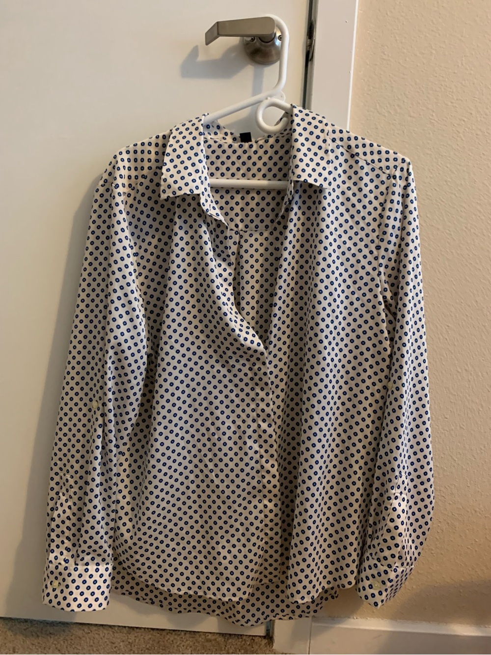 Woman’s Blouse Cream with Blue Flower Dot Print